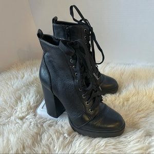 Steve Madden Lace Up Heel Boots Leather Black Size 7